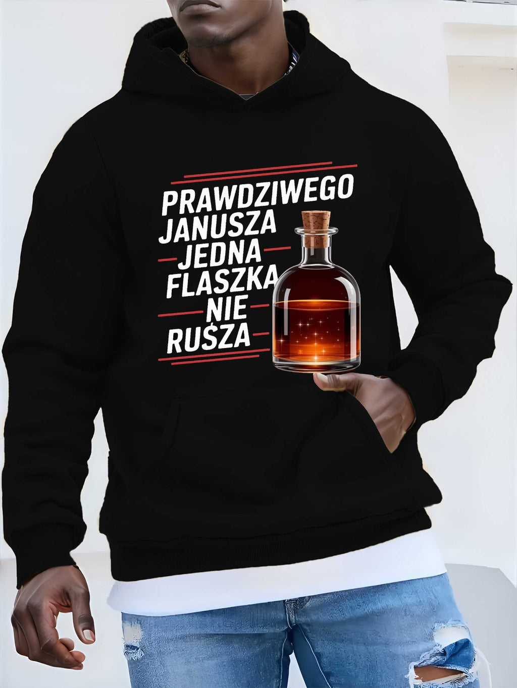 Bluza z Kapturem „Prawdziwego Janusza Jedna Flaszka Nie Rusza”