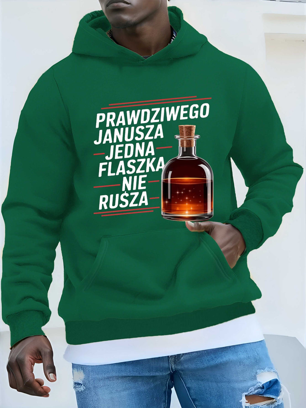 Bluza z Kapturem „Prawdziwego Janusza Jedna Flaszka Nie Rusza”
