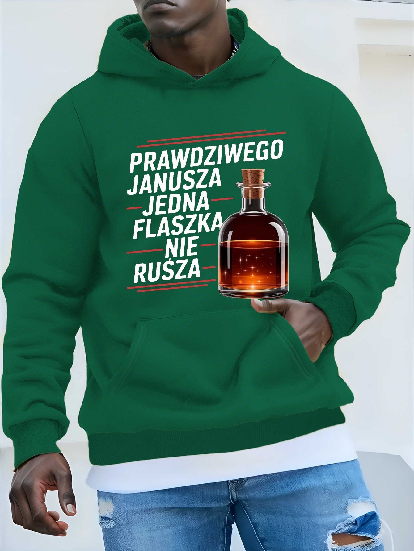 Bluza z Kapturem „Prawdziwego Janusza Jedna Flaszka Nie Rusza”