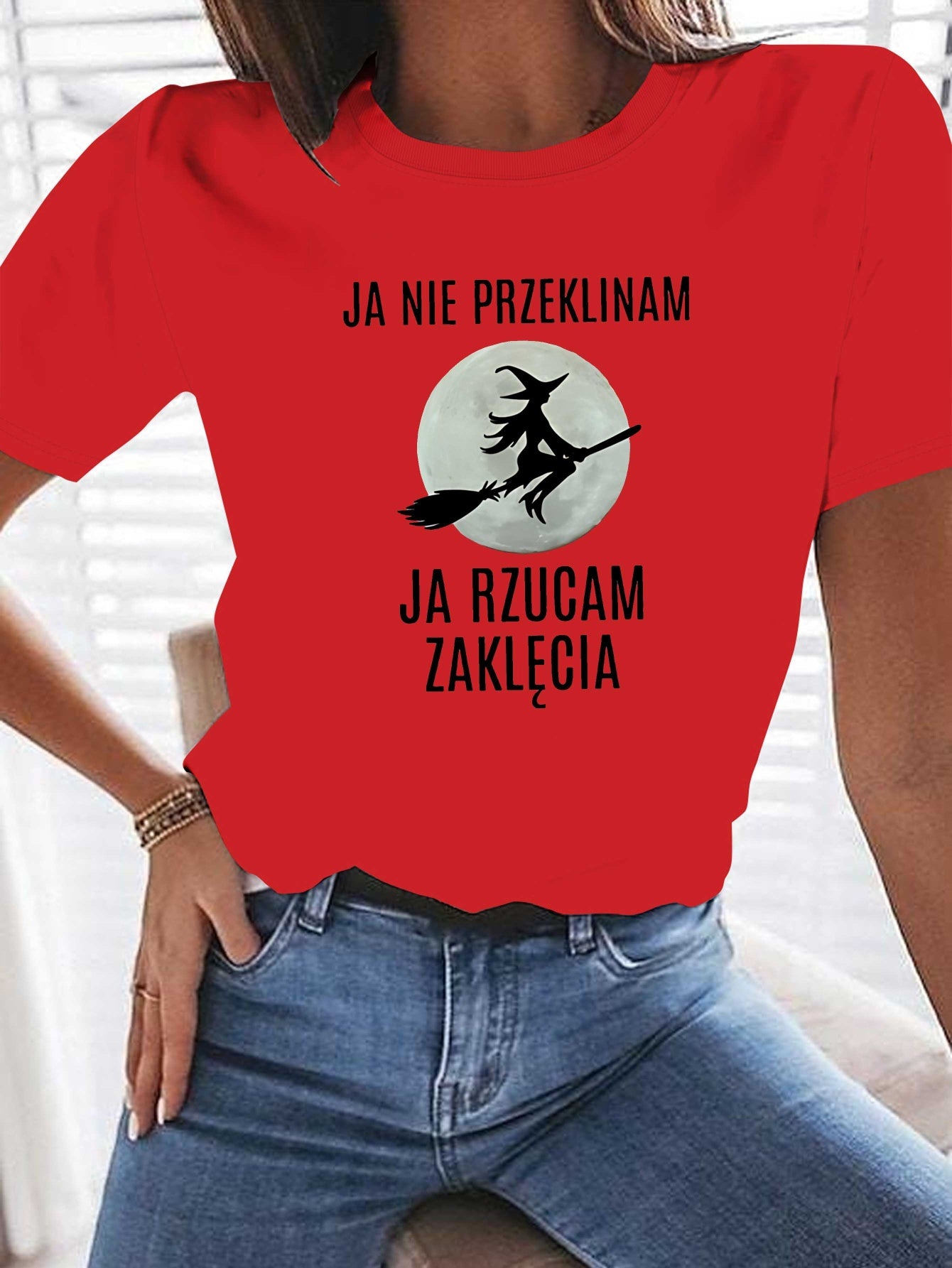 Koszulka damska z nadrukiem „Ja nie przeklinam, ja rzucam zaklęcia”- 100% Bawełna